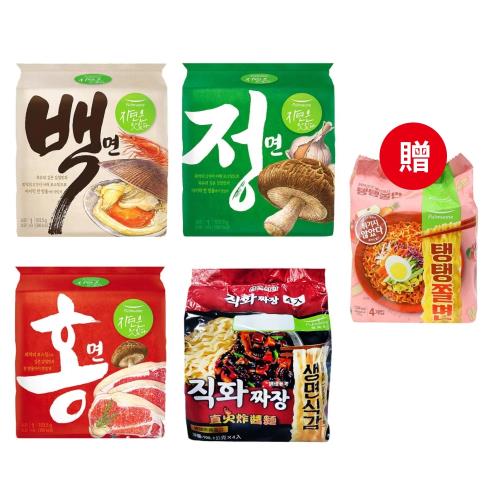 【韓味不二】偶然成為社長 圃美多拉麵混搭(蛤蜊牛骨湯麵*4+蔬菜湯麵*4+牛肉香菇湯麵*4+直火炸醬麵*4) 加贈QQ冷麵*4效期2021/10/26