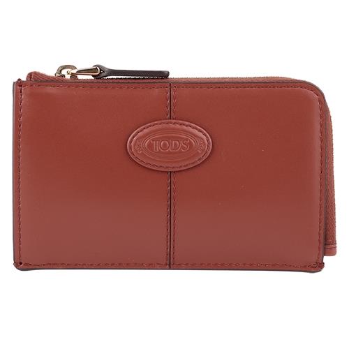 TODS   圓標縫線皮革掛帶名片夾/錢包(橘)
