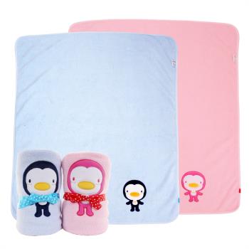 【PUKU藍色企鵝】午安枕.柔毯80*100cm 水色/粉色