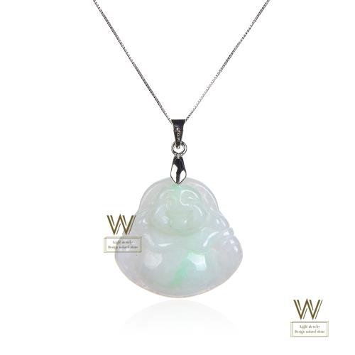 w-jewelry】天然翡翠A貨白底青彌勒佛吊墜(促銷款--G-1009-6)|會員獨享