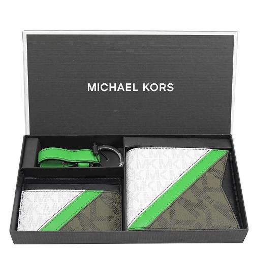 MICHAEL KORS GIFTING PVC撞色短夾名片夾禮盒組.白/綠