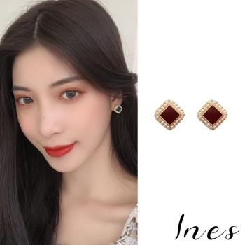 【INES】韓國設計S925銀針氣質方塊珍珠綴邊造型耳環 (2色任選)