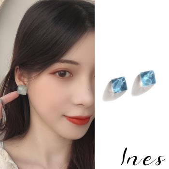 【INES】韓國設計S925銀針復古碧波果凍方塊造型耳環 (2色任選)