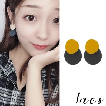 【INES】韓國設計復古磨砂撞色圓片造型耳環 (2色任選)