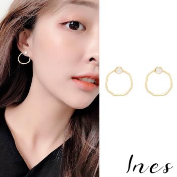 【INES】韓國設計S925銀針幾何不規則圓環寶石造型耳環