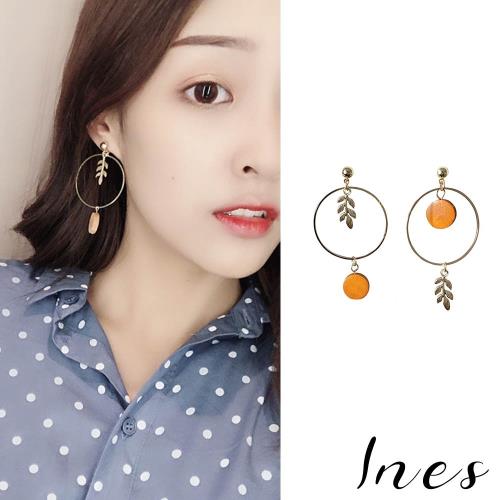 【INES】韓國設計手作不對稱幾何圓木片小樹圓環造型耳環