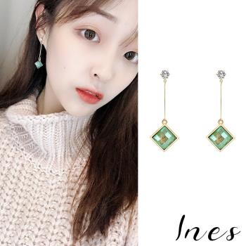 【INES】韓國設計法式復古優雅綠水晶美鑽耳環