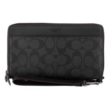 Coach 浮雕logo雙層雙拉鍊附掛帶手拿包 黑 Coach手拿包 Etmall東森購物 Coach 浮雕logo雙層雙拉鍊附掛帶手拿包 黑 Coach手拿包 Etmall東森購物