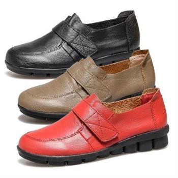 【Taroko】素雅學院魔術貼手工真牛皮舒適休閒鞋(紅色黑色駝色3色全尺碼)