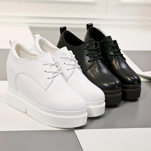 【Taroko】完美歲月純色內增高皮革厚底鞋(白色黑色2色各2款可選)