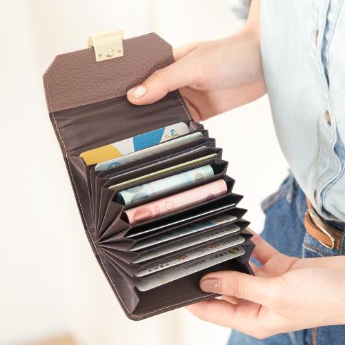 CHENSON真皮 11卡一手握信封卡包 豆沙紫(W20112-U)