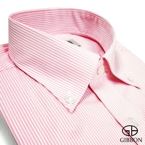 GIBBON 彈性棉柔條紋長袖襯衫‧粉色