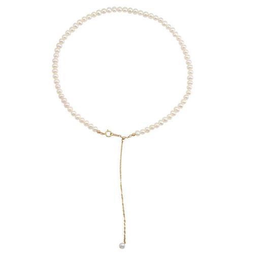 【米蘭精品】珍珠項鍊串珠鎖骨鍊-天然珍珠4-5mm鍍14K金74ao38