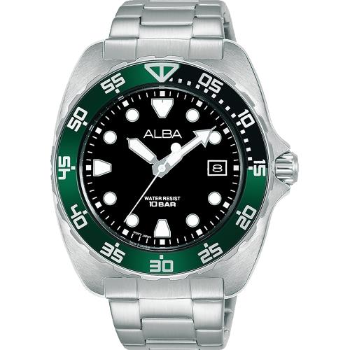 ALBA雅柏 Noir 黑色錶盤夜光手錶-限量綠造型水鬼44.7mm(AS9M97X1/VJ42-X317G)