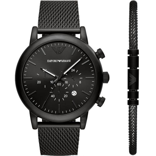 Emporio Armani 亞曼尼 經典米蘭帶計時手錶 套錶-43mm(AR80041)