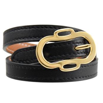 HERMES Boucleries Triple Tour 簡約雙麵皮手環.黑/金