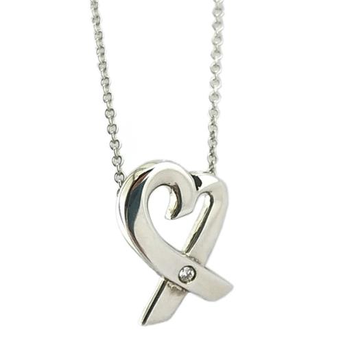 Tiffany& Co. 925純銀Loving Heart鑲真鑽墜飾項鍊