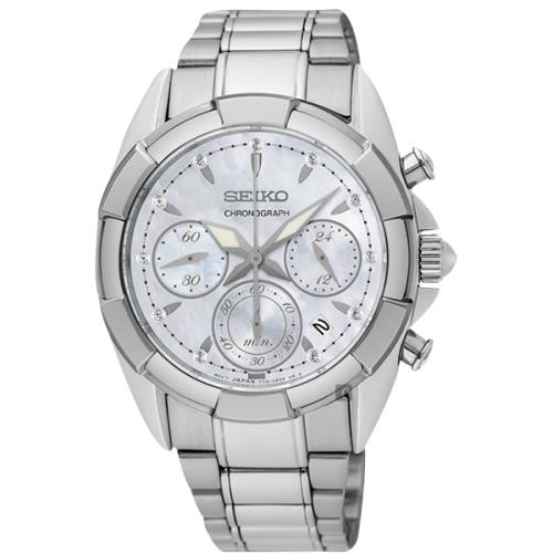 SEIKO精工 晶鑽計時手錶-珍珠貝x銀/36mm(SRW807P1/7T12-0CK0S)
