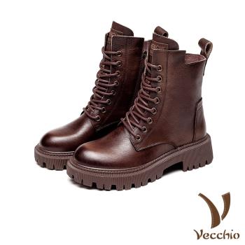 【Vecchio】真皮馬丁靴粗跟馬丁靴/全真皮頭層牛皮帥氣經典時尚馬丁靴 棕