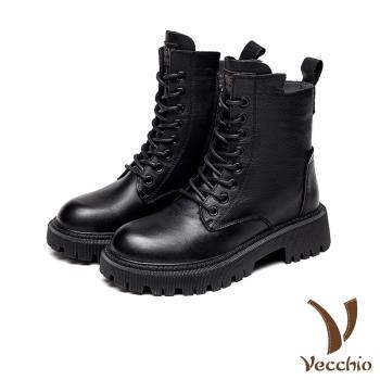 【Vecchio】真皮馬丁靴粗跟馬丁靴/全真皮頭層牛皮帥氣經典時尚馬丁靴 黑
