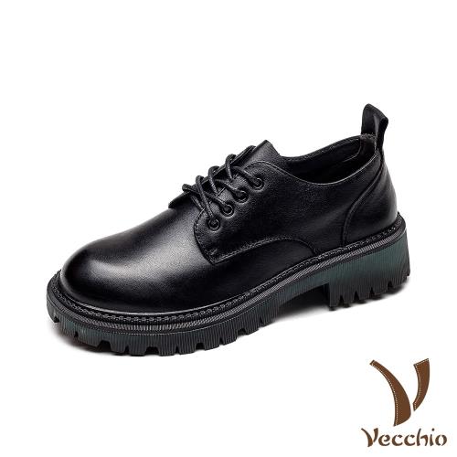 【Vecchio】真皮牛津鞋粗跟牛津鞋/全真皮頭層牛皮典雅復古時尚粗跟牛津鞋 黑