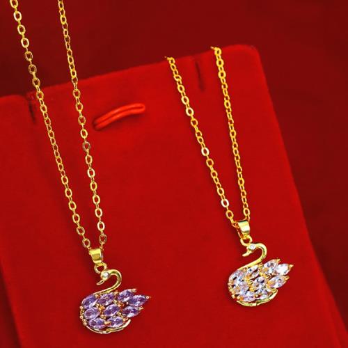 【ANGEL】亮麗天鵝彩鑽沙金黃銅鍍項鍊(2色可選)