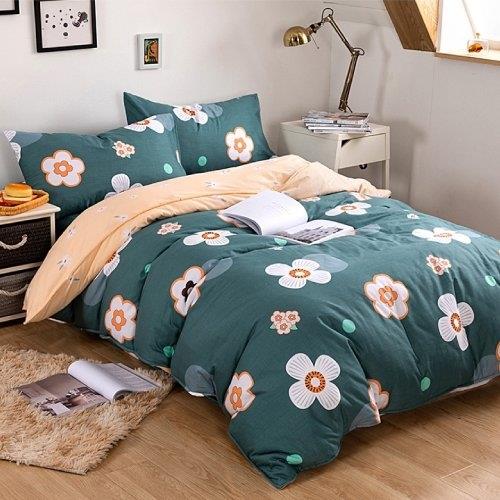 【Aibo】200織精梳棉雙人兩用被床包四件組(甜蜜花田)