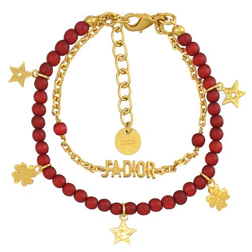 Christian Dior JADIOR 紅串珠綴飾雙圈手鍊.金