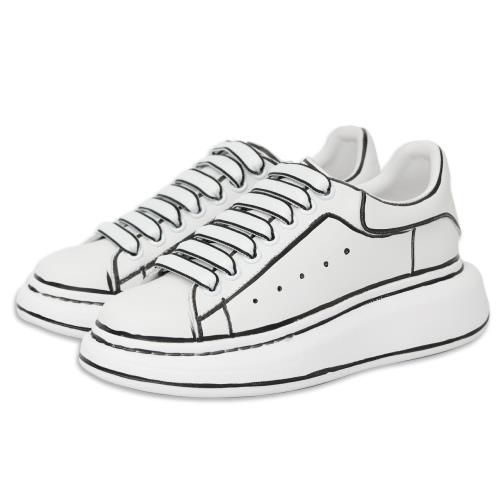 【WYPEX】美式漫畫- 線條2D感增高小白鞋 厚底鞋 麥昆白鞋 