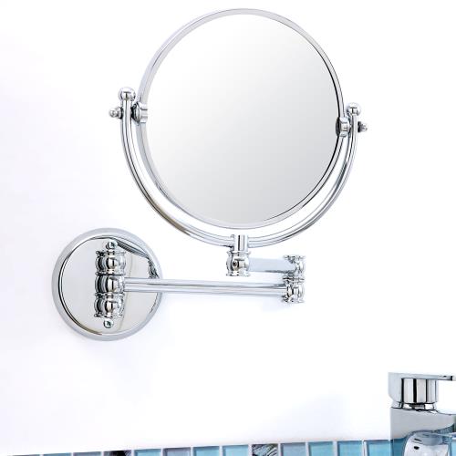 【TKY 】雙面伸縮圓鏡/化妝鏡/衛浴鏡/梳妝鏡/需鑽孔(台灣製造)