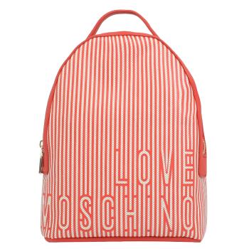 MOSCHINO LOVE MOSCHINO 線條LOGO帆布拼接後背包.紅白
