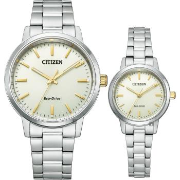 CITIZEN 星辰 光動能情侶手錶 對錶-香檳金(BJ6541-58P+EM0930-58P)