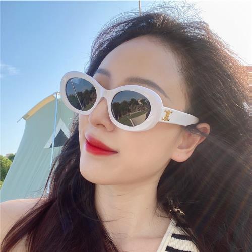 『環球嚴選』免運-小紅書網紅款橢圓形貓眼框太陽眼鏡/墨鏡/抗UV/一體式鼻托/粗框/時尚/百搭/潮流/戶外/出遊/海邊A7G0028