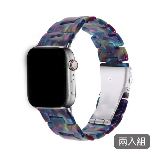 『環球嚴選』免運-兩入組！蘋果專用apple watch日系可愛夢幻錶帶/替換錶帶/琉璃感/樹脂/撞色/造型錶帶A7220022