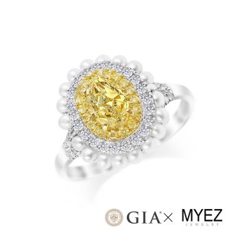 MYEZ GIA 1克拉天然黃彩鑽戒18K女戒婚戒 豪奢珍珠(Fancy Yellow)