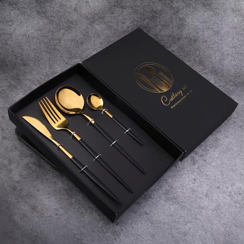 不鏽鋼410(2套組)黑金色餐刀餐叉湯匙茶匙4件套彩盒裝 GM1007BG