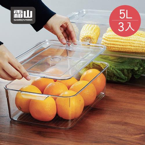日本霜山 廚房冰箱PET蔬果生鮮收納盒(附蓋)-5L-3入
