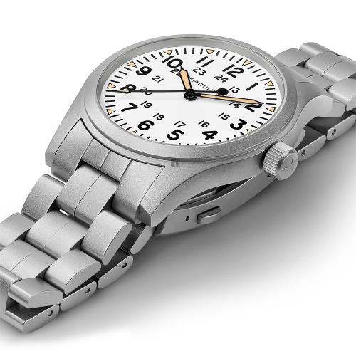 Hamilton 漢米爾頓 卡其野戰 手上鍊 機械錶-銀x白/42mm(H69529113)