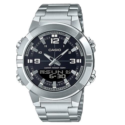 【CASIO 卡西歐】雙顯男錶 不鏽鋼錶帶 防水50米 礦物玻璃 世界時間(AMW-870D-1A)