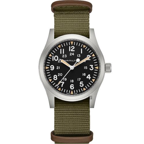 Hamilton 漢米爾頓 卡其野戰 手上鍊 機械錶-綠x黑/42mm(H69529933)