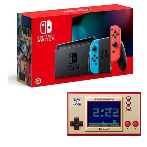 Nintendo Switch電力加強版主機-紅藍手把+攜帶型遊戲【愛買】