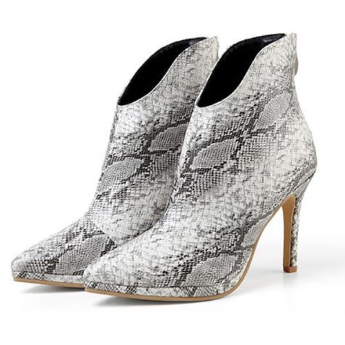 【Sp house】巴黎街頭蛇紋尖頭細高跟短靴鞋(2色可選)