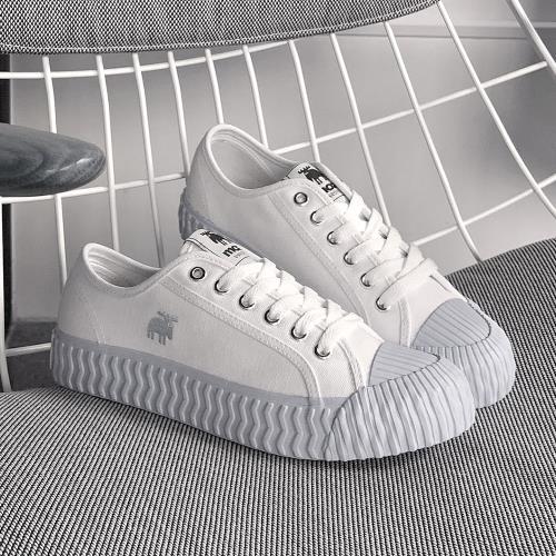 moz瑞典駝鹿綁帶式併色帆布餅乾鞋(大理石灰)