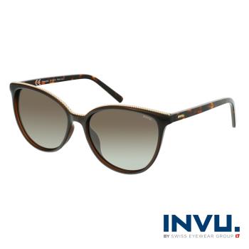 【INVU】來自瑞士金飾貓眼偏光太陽眼鏡(琥珀) Z2106B