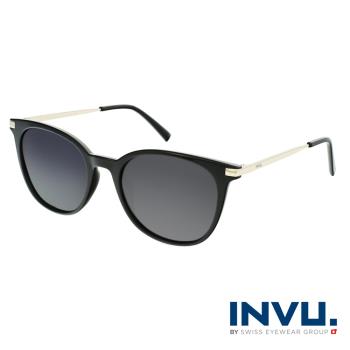 【INVU】瑞士簡約貓眼偏光太陽眼鏡(黑/金 B2126A)