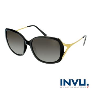 【INVU】瑞士線條感大框偏光太陽眼鏡(金) B2116A