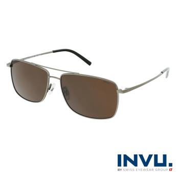 【INVU】瑞士俐落感方框飛行員偏光太陽眼鏡(鐵灰 B1120B)