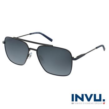 【INVU】瑞士時尚解構飛行員框偏光太陽眼鏡(鐵灰/藍 B1104A)