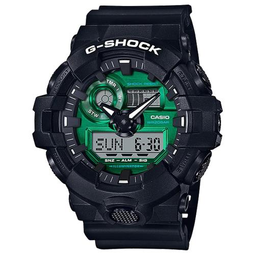 CASIO 卡西歐 G-SHOCK 暗夜時刻 午夜沉綠 雙顯計時手錶(GA-700MG-1A)