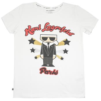 KARL LAGERFELD 卡爾 懷舊LOGO卡爾公仔棉質短T恤.白